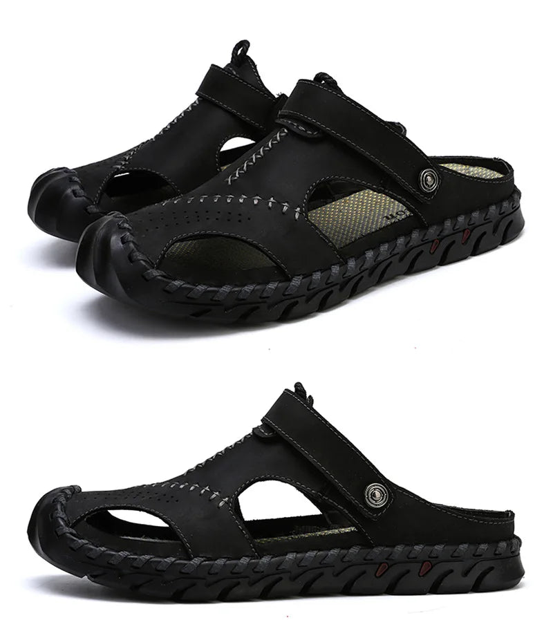 2023 Sandals Summer Men Leather  Classic Men Shoes Slippers Soft Sandals Men Roman Comfortable Outdoor Walking Footwear