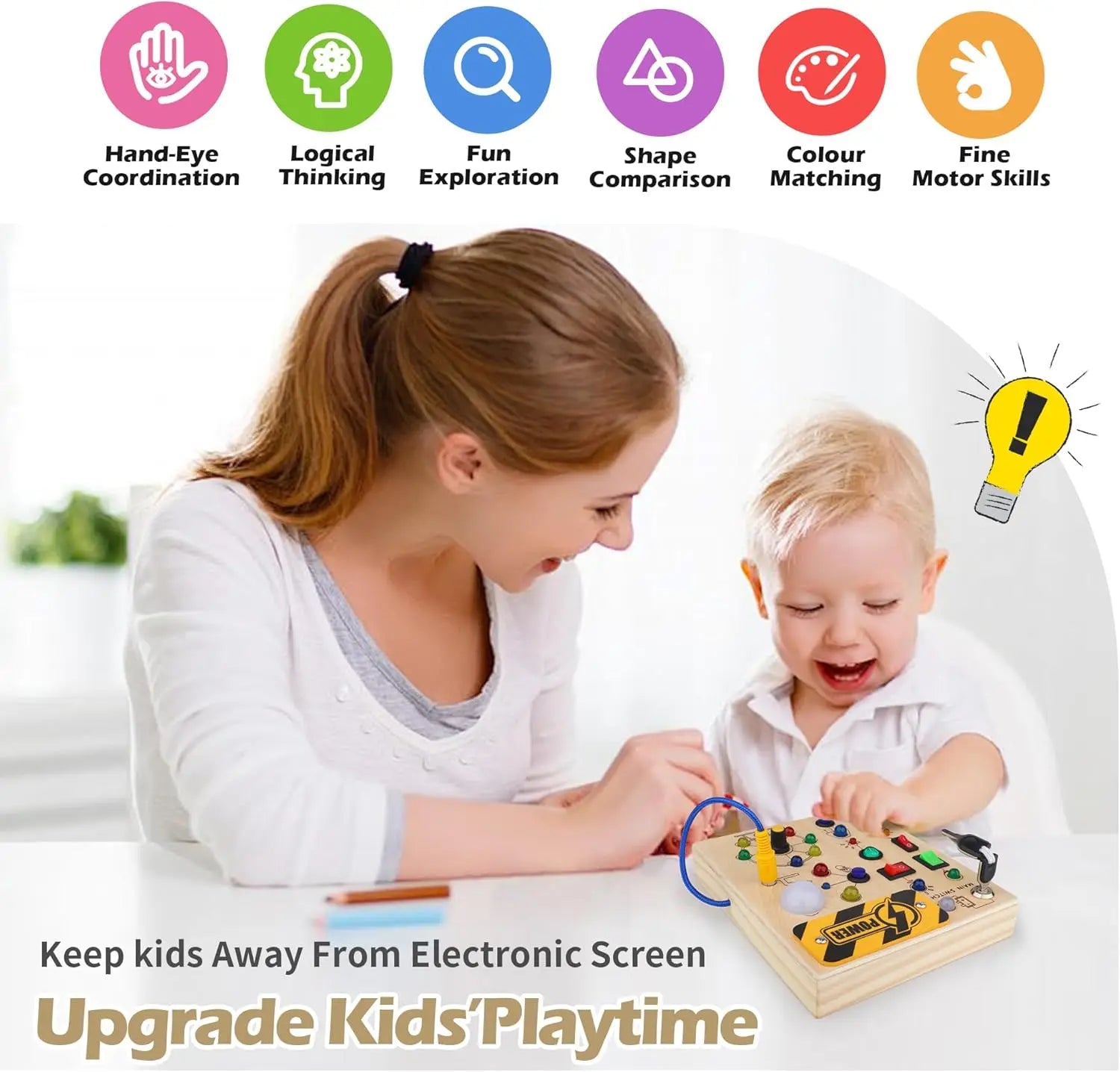 Montessori Busy Board With Switch Control Wooden Toddler Toys Sensory Travel Activities Toys For Kids Puzzle Early Learning Toys