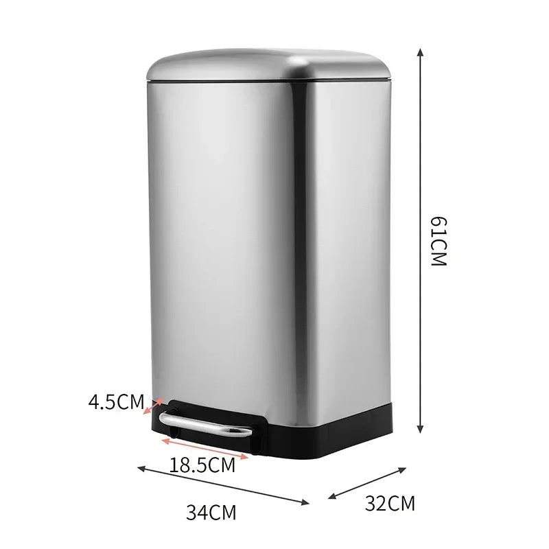 Kitchen Waste Bin 9L, Square Pedal Trash Can with Cover, Stainless Steel Double Bucket Design for Efficient Waste Disposal