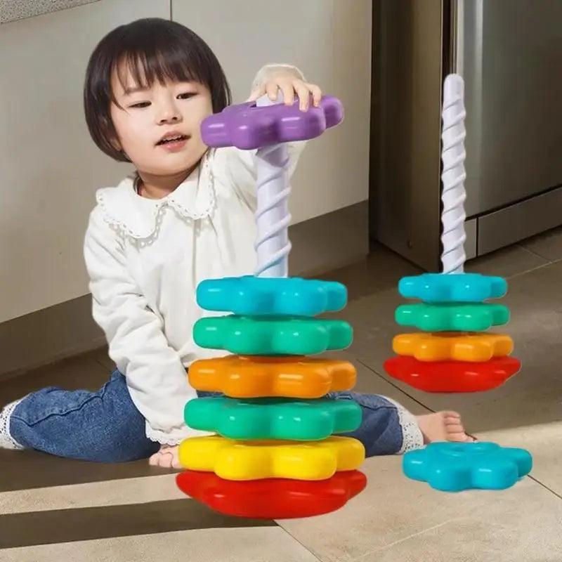 Montessori Baby Tower Game; Spinning and Stacking Rainbow Puzzle; Motor Skill Development; Kids Gift