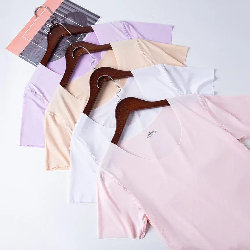 Summer Women T-shirts Ice Silk T-shirt Vest Short Sleeve Tank Fashion Woman Blouses 2023 Slim y2k Tops Undershirt Woman Clothes