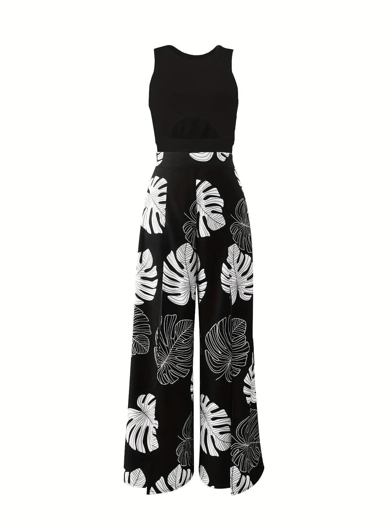 Summe Two Piece Outfits Woman New Women's Elegant Casual Hollow O Neck Short Vest Printed Trousers Set Women Clothes