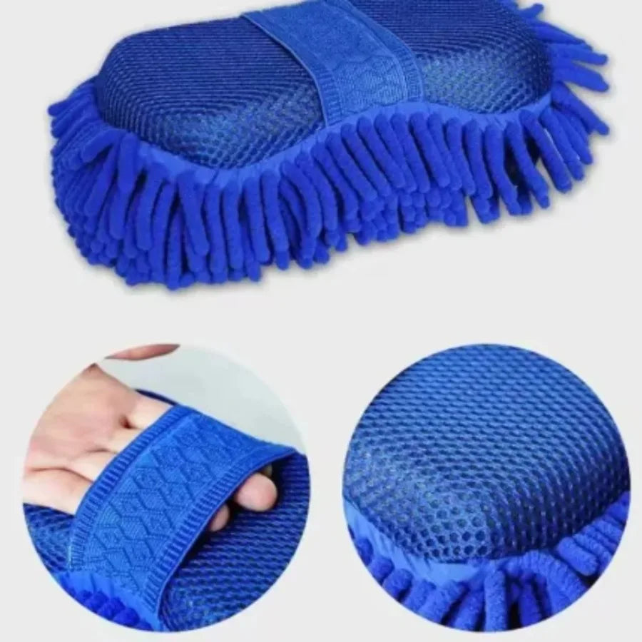 【Blue Microfiber Chenille Car Wash Sponge】1PC Auto Cleaning Pad | Absorbent Gloves | Styling Accessory