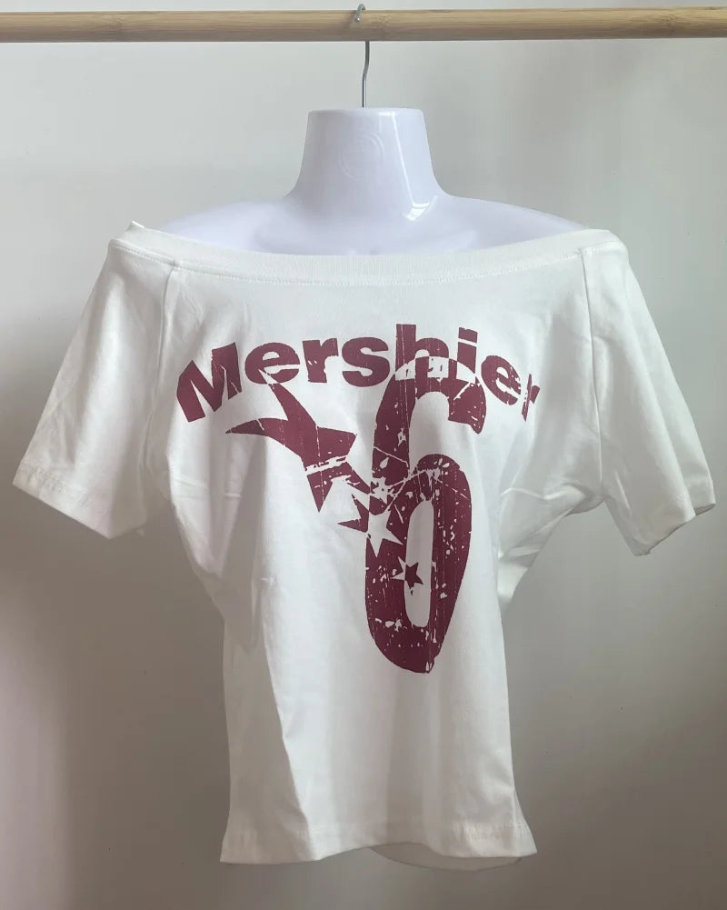 Summer Woman Cotton Outfit One Shoulder T-shirt Cuteore Streetwear Clothing Graphic T Shirts Y2k Ladies Korean Tops Kpop Tshirt
