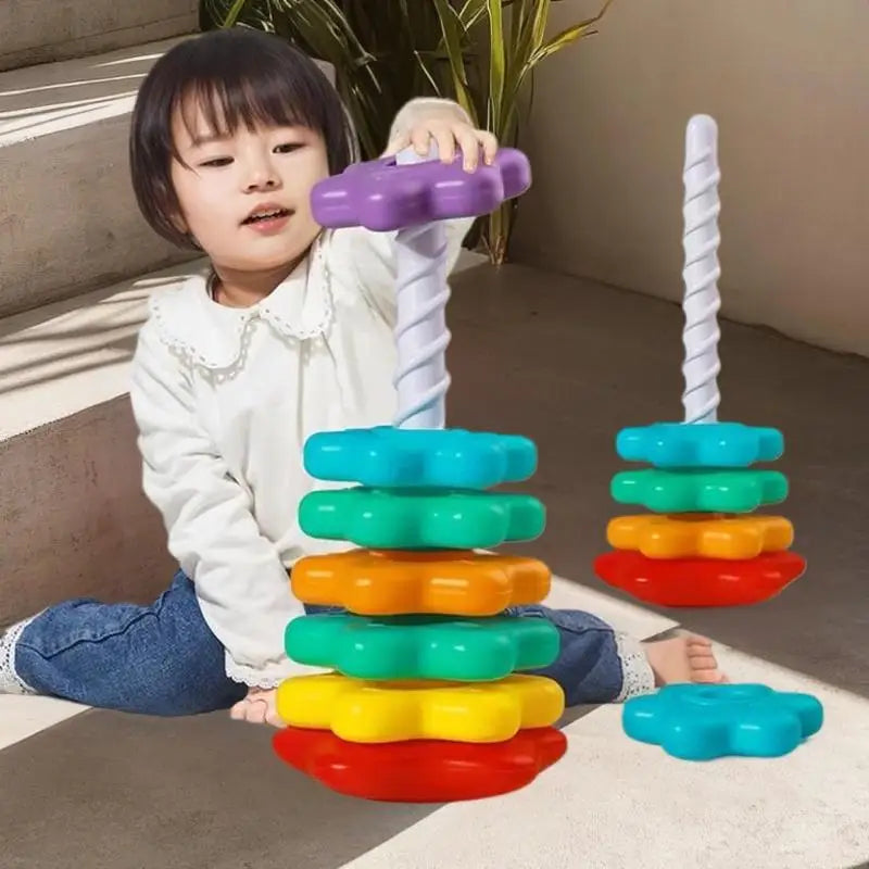 Montessori Baby Tower Game; Spinning and Stacking Rainbow Puzzle; Motor Skill Development; Kids Gift