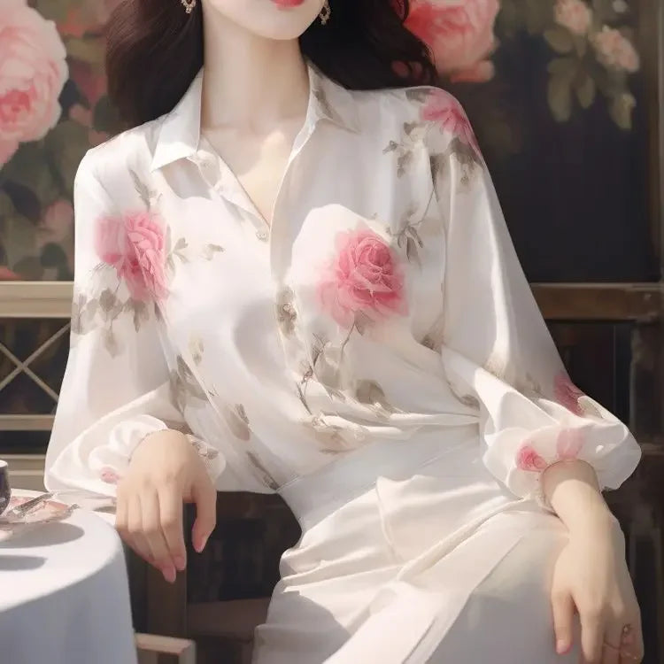 Woman Top Summer Chiffon Full Long Sleeve Shirts & Blouses for Women Aesthetic Clothing Trend 2025 M Modern Tall Fashion Xl Y2k