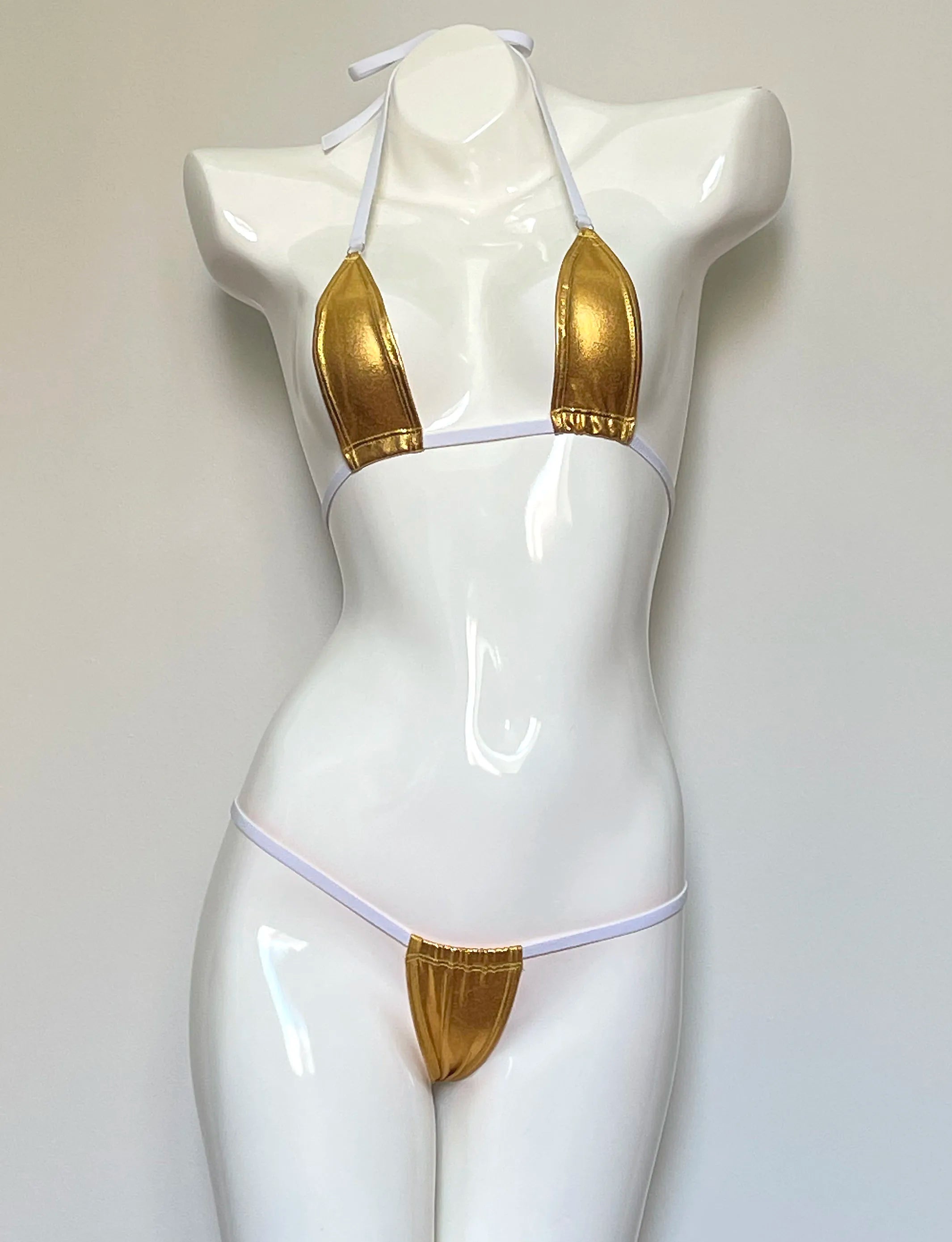 DEKA Mini Micro Bikini Set Summer Women Thong Swimsuit Biquini Patent Leather Swimwear Bronzing Halter String Nightclub