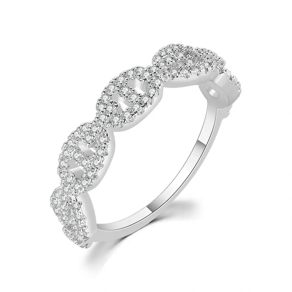 Hip Hop Link Ring for Womens Gold Color Micro-inlaid Zircon Stacking Rings Female Jewelry Fashion Punk Accessories Wholesale R720