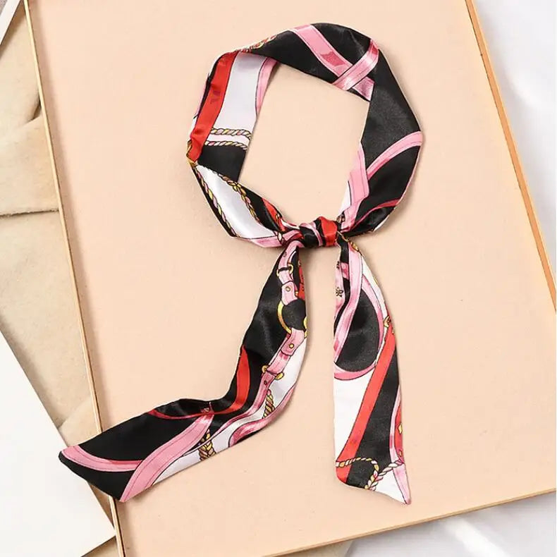 Skinny Silk Scarf Hair Strip Silk Ribbon Small Neck Scarves Bag Handle Ribbon Scarf Kerchief Ladies Ribbon Hair Band Small Scarf