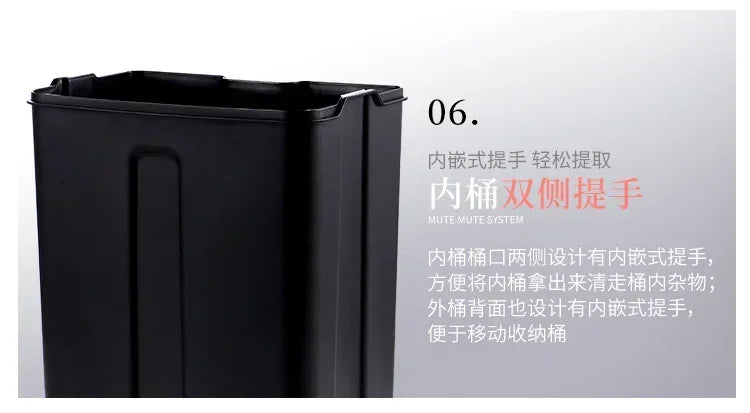 Kitchen Waste Bin 9L, Square Pedal Trash Can with Cover, Stainless Steel Double Bucket Design for Efficient Waste Disposal