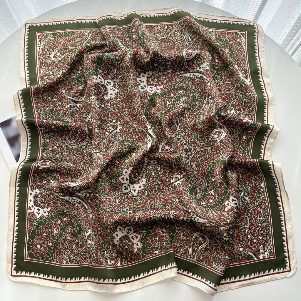 Silk Feeling Square Scarf Women Fashion Paisley Neckerchief Bandana Shawl Scarves Wrap Head Kerchief Hair Band Lady Ties
