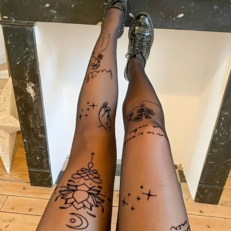 Women's Elegant Sheer Tights - Floral Print, Stretchy & Breathable Skinny Pants for Daily Wear, Fashionable Leggings