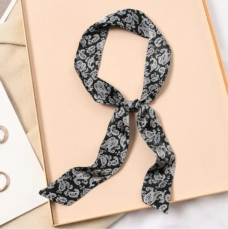 Skinny Silk Scarf Hair Strip Silk Ribbon Small Neck Scarves Bag Handle Ribbon Scarf Kerchief Ladies Ribbon Hair Band Small Scarf