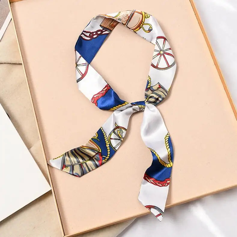 Skinny Silk Scarf Hair Strip Silk Ribbon Small Neck Scarves Bag Handle Ribbon Scarf Kerchief Ladies Ribbon Hair Band Small Scarf