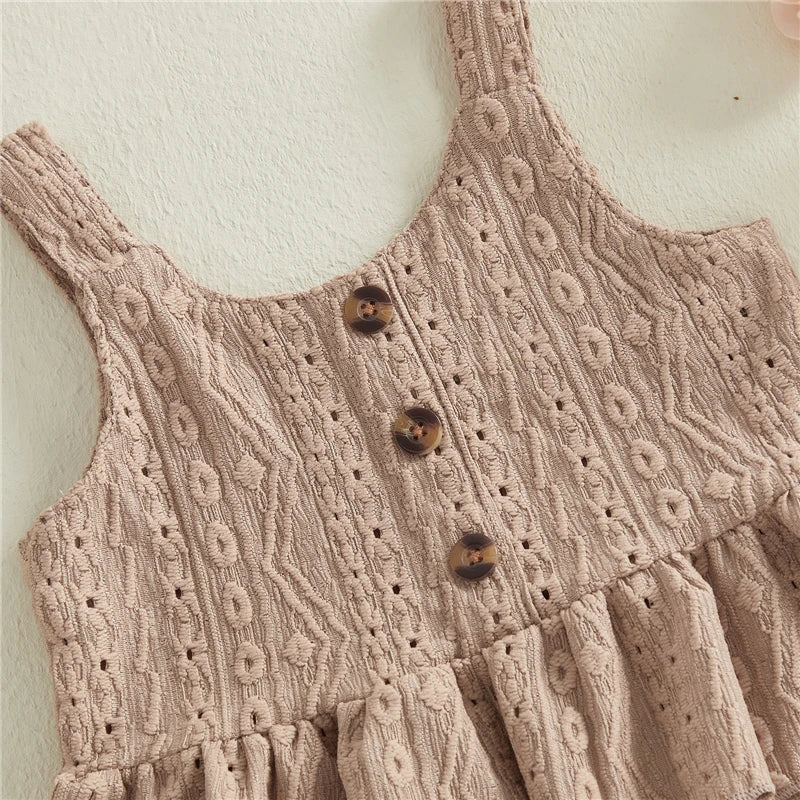 Toddler Kids Girls Clothes Set Fashion Toddler Girls Hollowed Camisole with Tie-up Shorts Solid Summer 2-piece Outfit