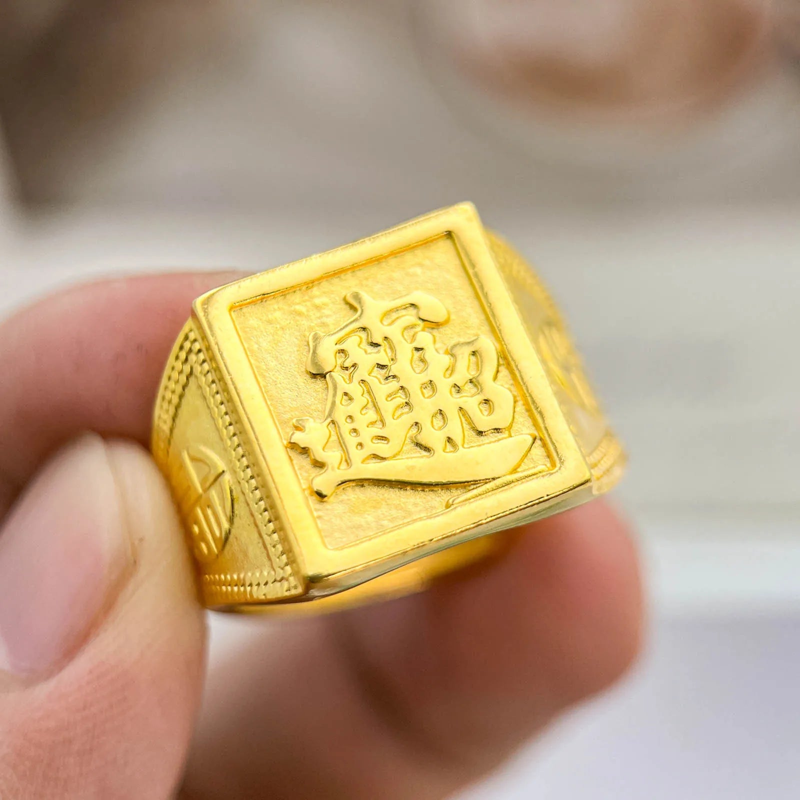 Luxury 24K 9999 Pure Gold real gold Money Ring Men's Square Ring