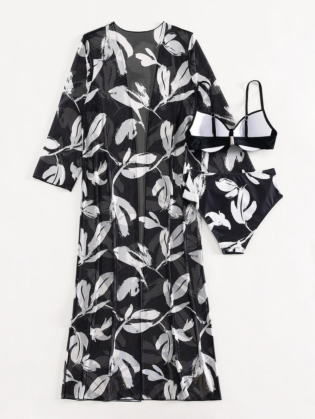2023 Three Pieces Bikini Set Cover Up Swimwear Women Swimsuit Print Long Sleeve Push Up Bathing Suit Beachwear Swimming Biquini