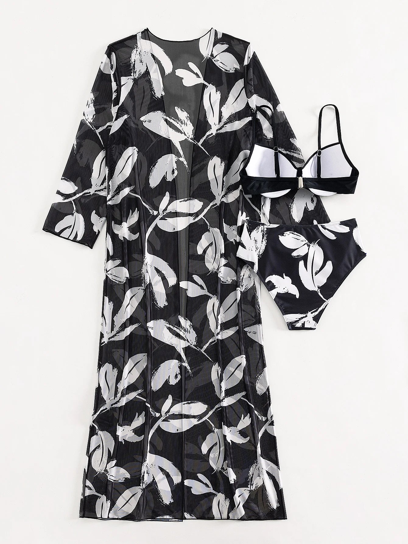 2023 Three Pieces Bikini Set Cover Up Swimwear Women Swimsuit Print Long Sleeve Push Up Bathing Suit Beachwear Swimming Biquini