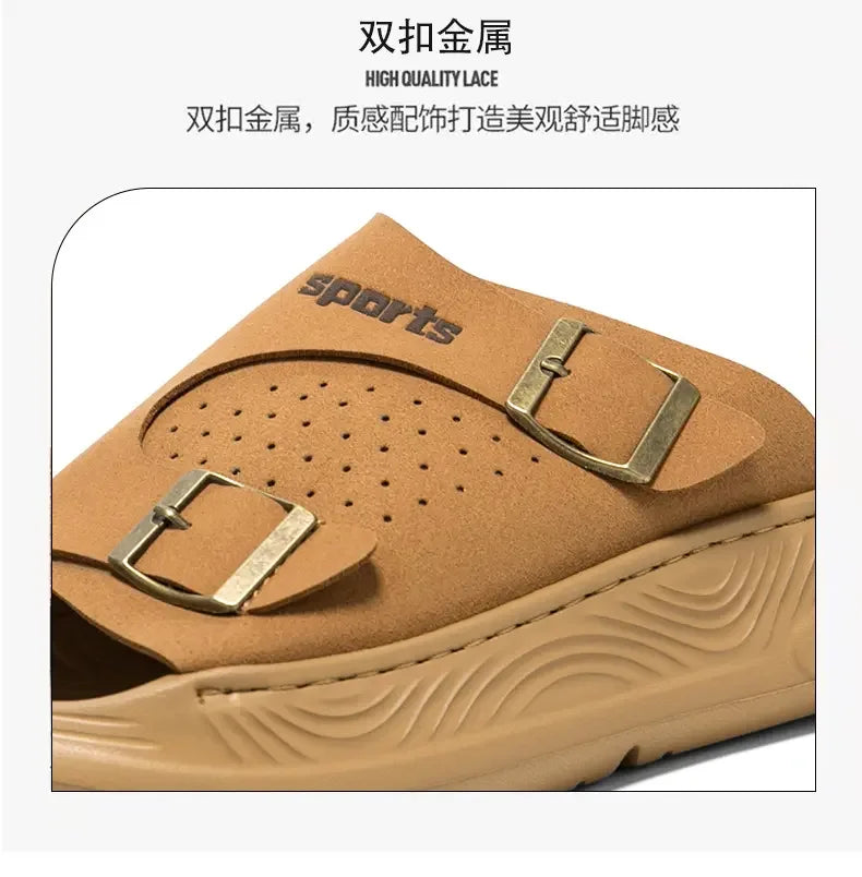 New Business Style Sandals For Men Handmade One Strap Slides Casual Outdoor Beach Walking Comfortable Non-Slip Footwear
