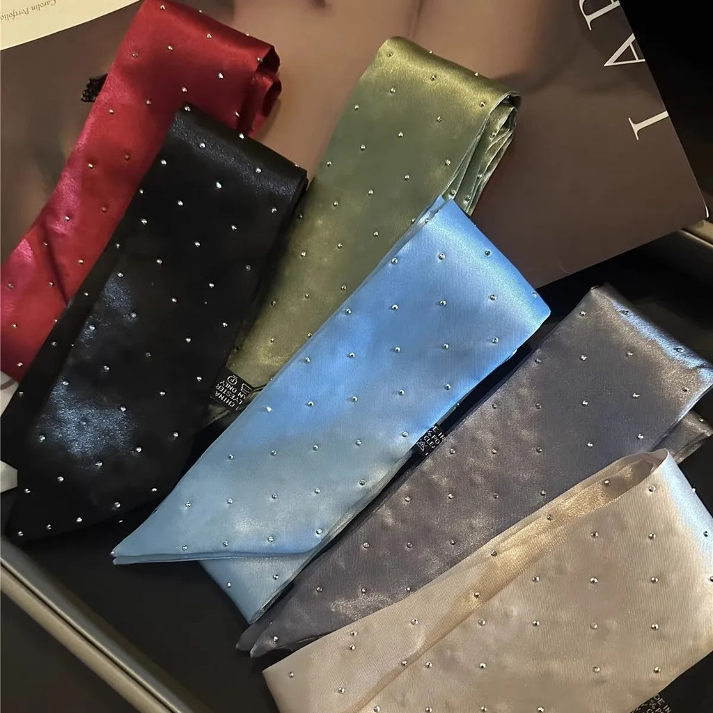 Solid Color Silk Scarf Headband French Elegant Long Strip Hair Tie Streamer Premium Sense Tie Headband Scarf