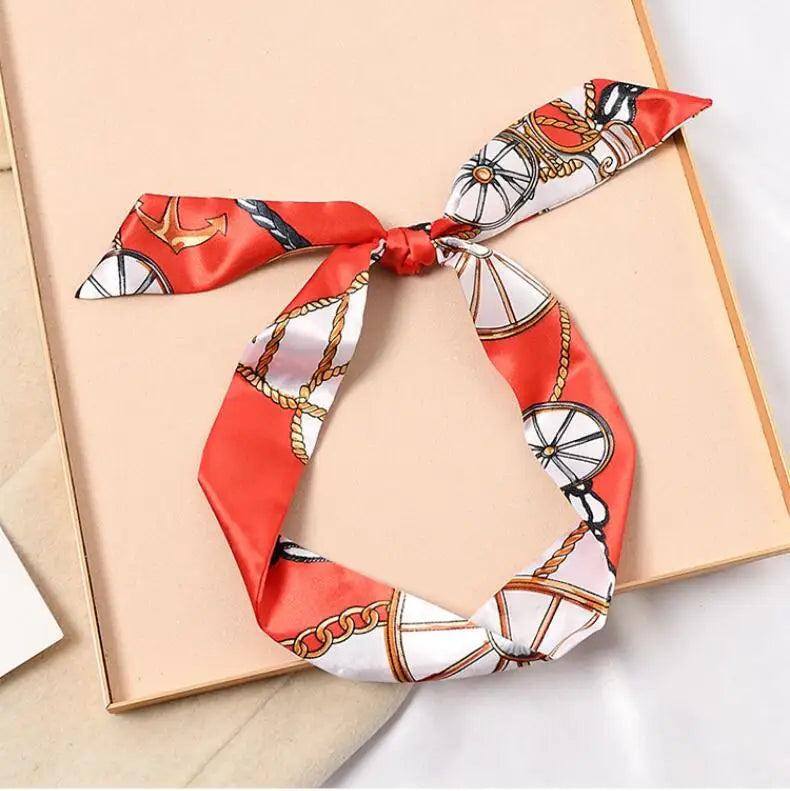 Skinny Silk Scarf Hair Strip Silk Ribbon Small Neck Scarves Bag Handle Ribbon Scarf Kerchief Ladies Ribbon Hair Band Small Scarf