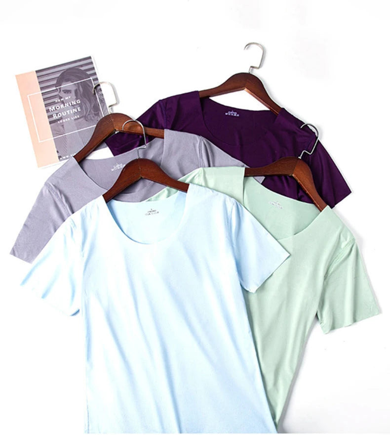 Summer Women T-shirts Ice Silk T-shirt Vest Short Sleeve Tank Fashion Woman Blouses 2023 Slim y2k Tops Undershirt Woman Clothes