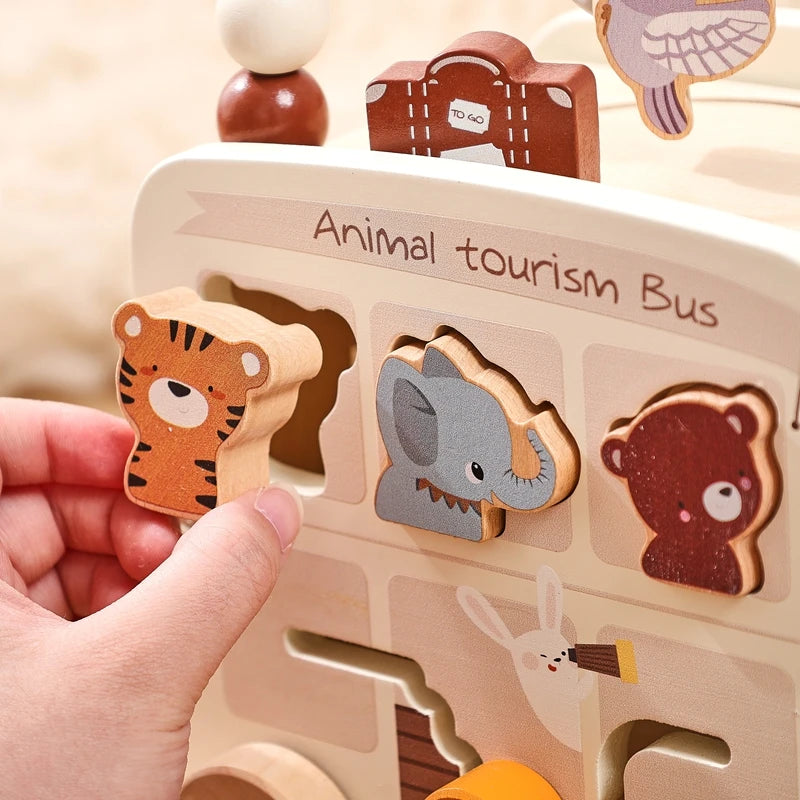 Montessori Wooden Children Toys Busy Toys Educational Games Bus 5 in 1 Busy Box Toys Montessori Baby Toys 0 12 months Gifts Kids