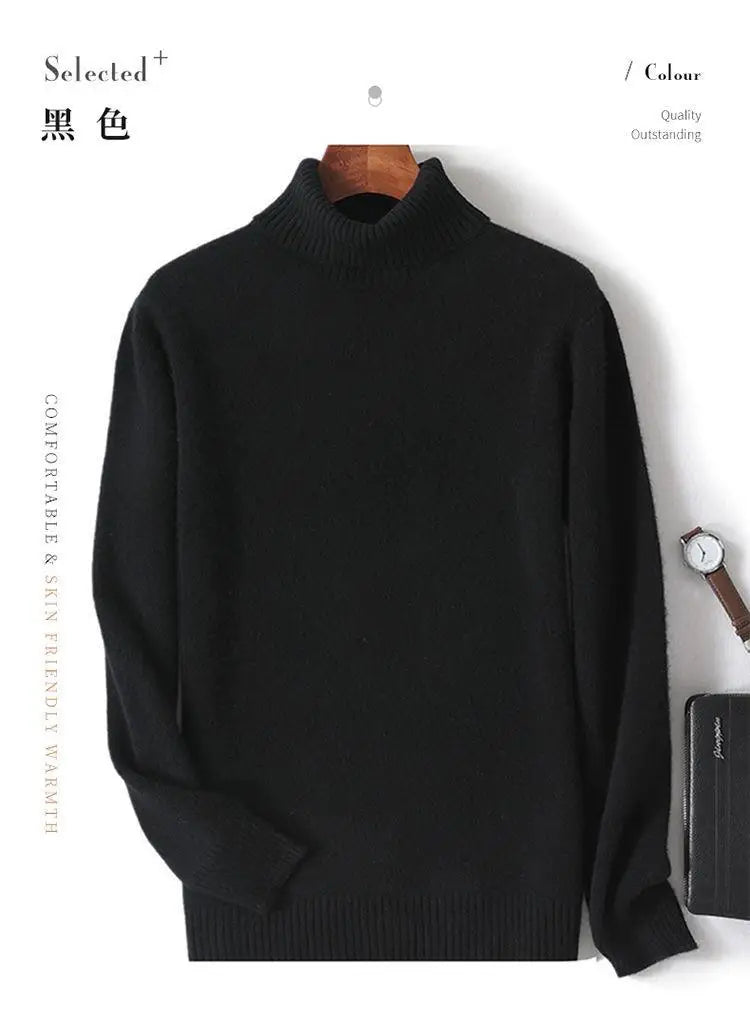 High-neck Men's 100% Pure Cashmere Sweater Autumn Winter Thick and Loose Knitted High-end Base Layer Men's All-cashmere Sweater