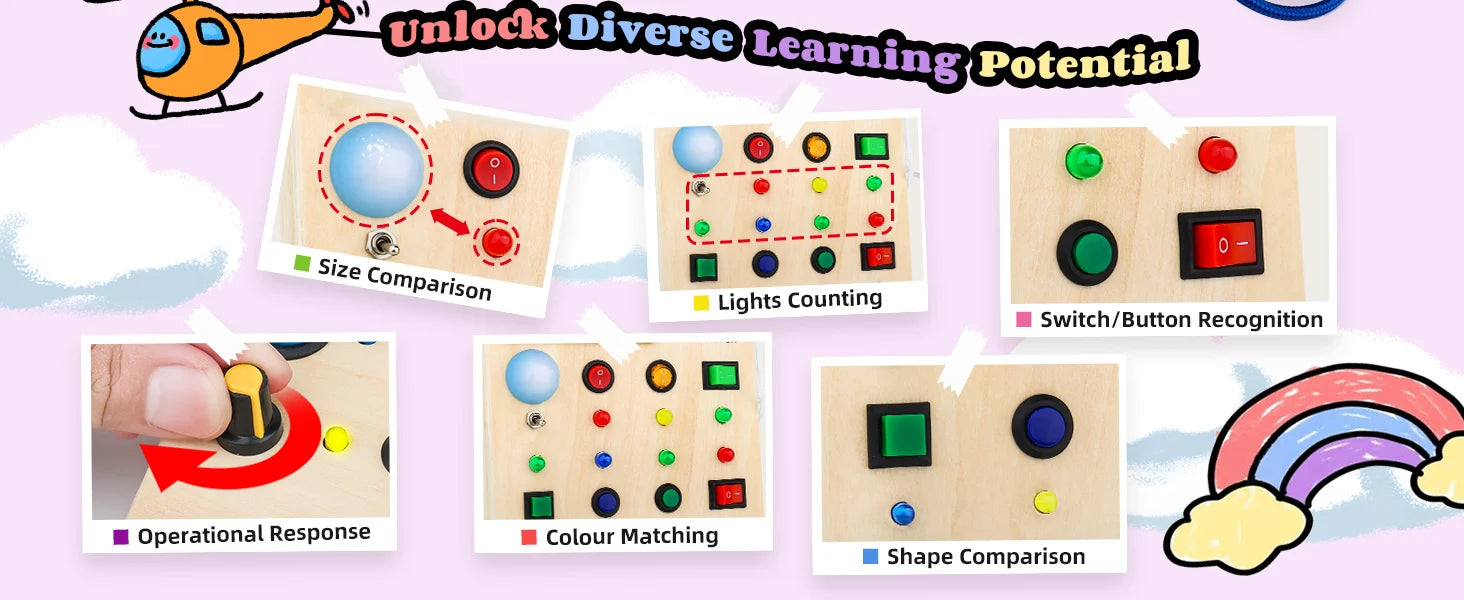 Montessori Busy Board With Switch Control Wooden Toddler Toys Sensory Travel Activities Toys For Kids Puzzle Early Learning Toys