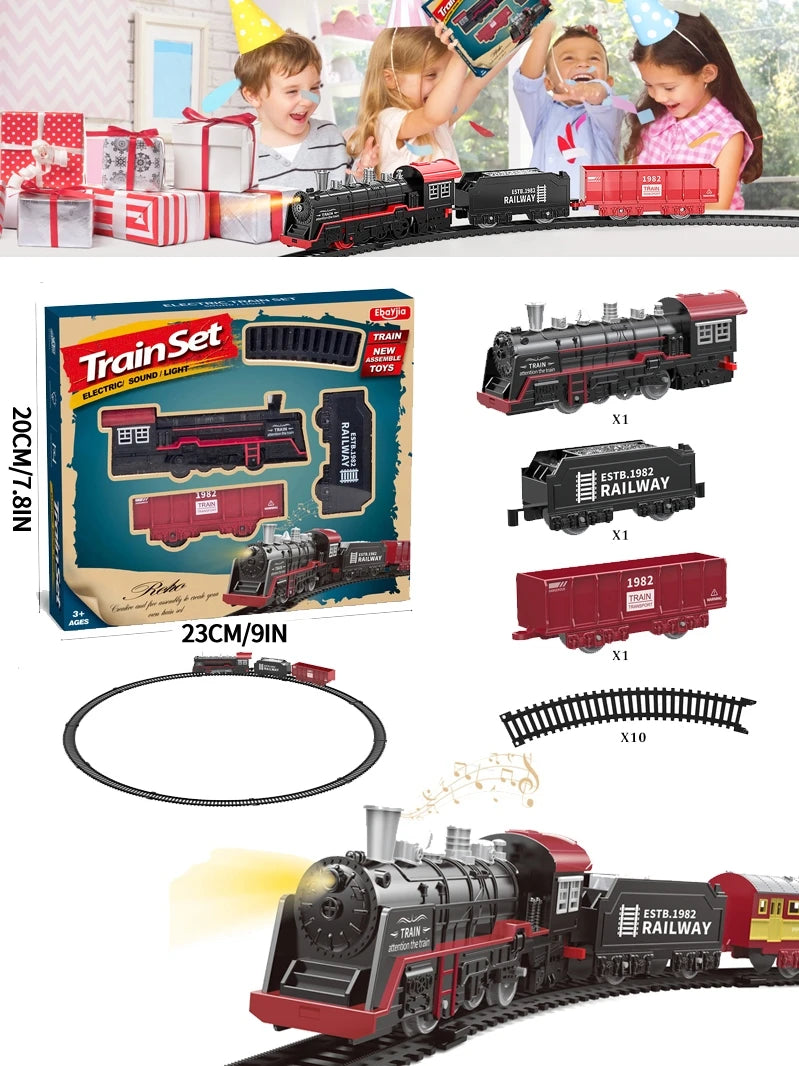 Electric Train Rail Car Simulation Retro Model Train High Speeds Rail Toy Boy Set