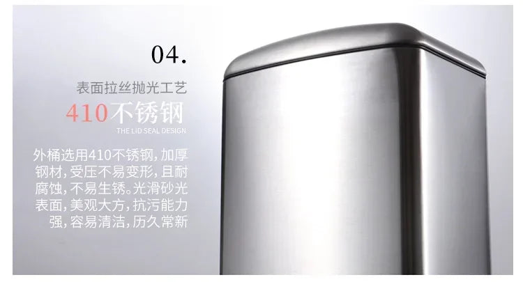 Kitchen Waste Bin 9L, Square Pedal Trash Can with Cover, Stainless Steel Double Bucket Design for Efficient Waste Disposal
