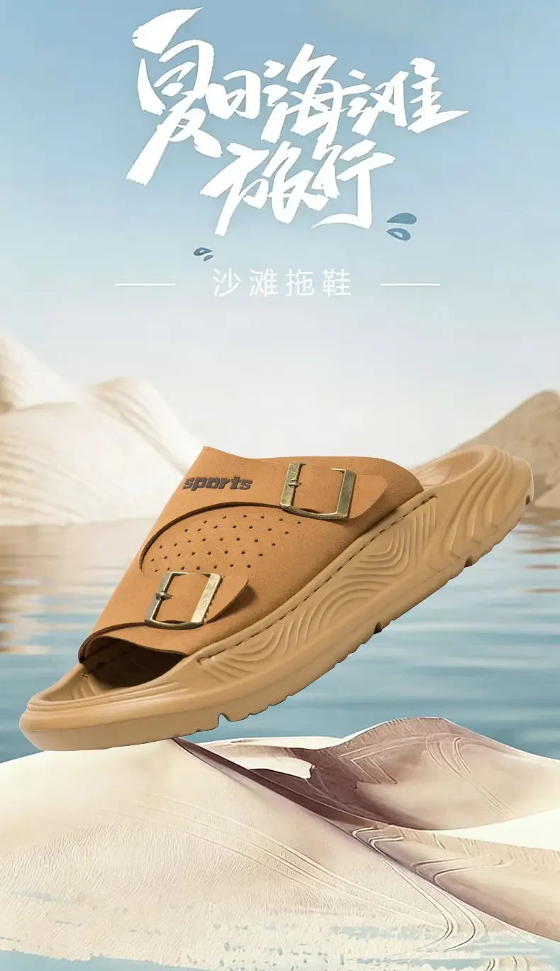 New Business Style Sandals For Men Handmade One Strap Slides Casual Outdoor Beach Walking Comfortable Non-Slip Footwear