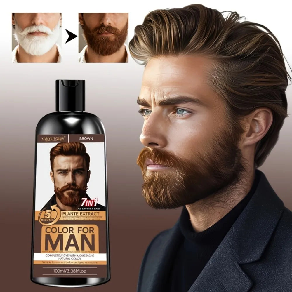 7-in-1 Men's Beard Dye Water, Mild Plant Pigment Men's Beard Natural Hair Color Dye, Portable Coloring,