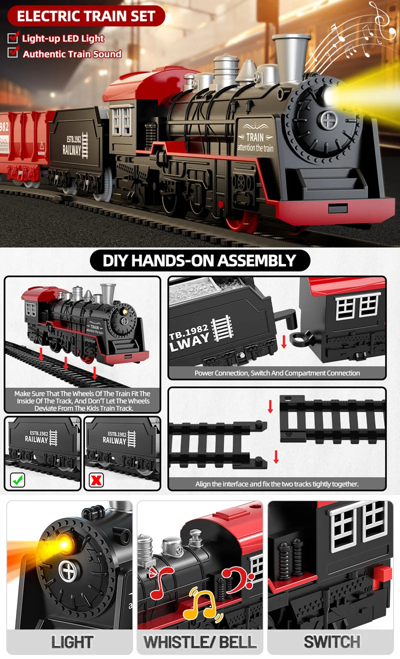 Electric Train Rail Car Simulation Retro Model Train High Speeds Rail Toy Boy Set