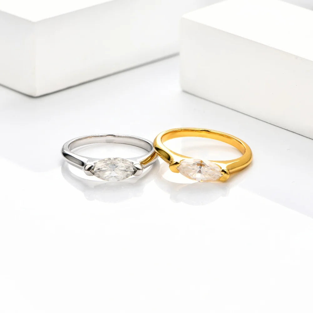 CHARMING Luxury Pure 10K 14K 18K Gold Moissanite Ring Lab Diamond Marquise Cut for Men Women Engagement Party Fine Jewelry Gifts