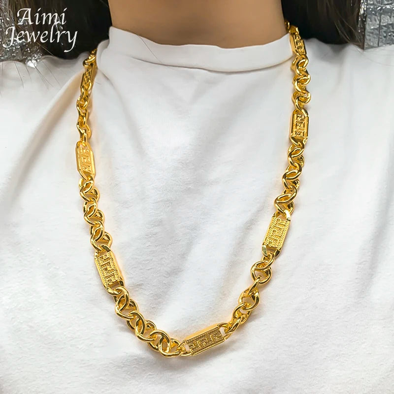Hip Hop Trendy African Jewelry Sets for Men Women Chunky Necklace Bracelet Gold Plated Fashion Jewellery for Party Daily Gifts