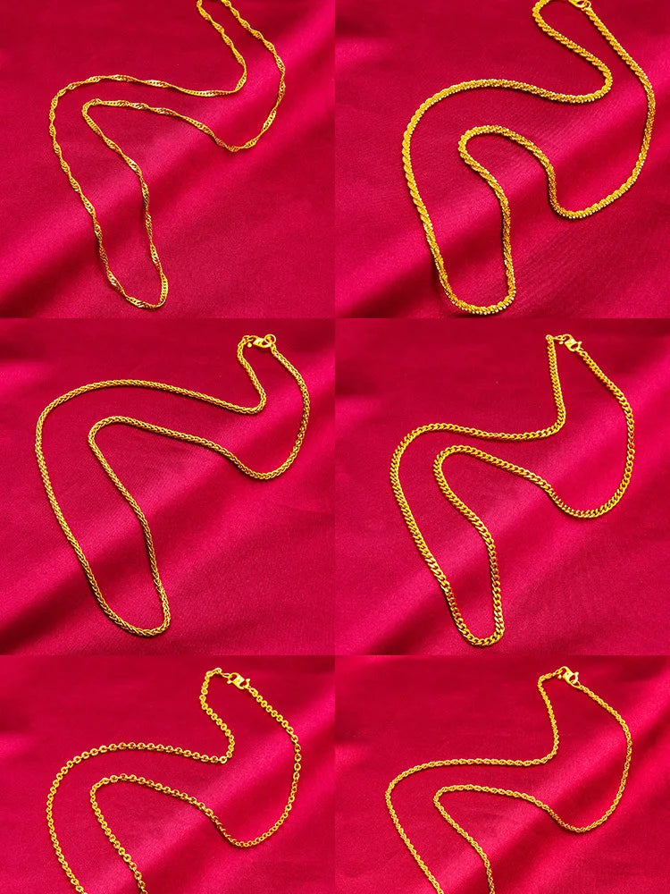 24K Gold S-Clasp Necklace | AU999 Pure Gold, iconic S-shaped clasp, shiny chain, elegant and versatile for daily wear