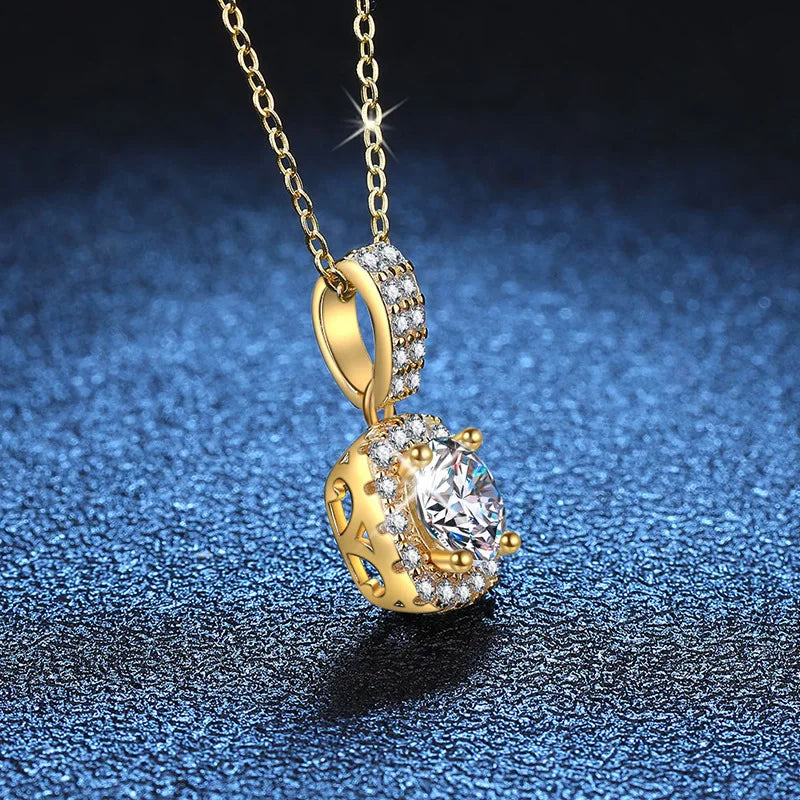 Luxury 100% Real 18k Gold  Women's Diamond Pendant Necklace Square D Moissanite Necklace