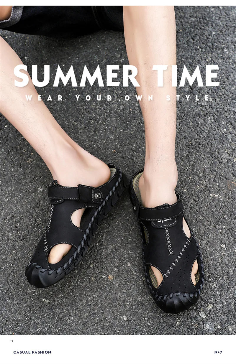 2023 Sandals Summer Men Leather  Classic Men Shoes Slippers Soft Sandals Men Roman Comfortable Outdoor Walking Footwear