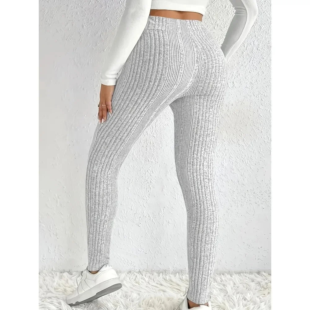 Plus Size 1XL-5XL Fashion Women's Solid Color Striped Autumn Leggings Ladies Casual Slimming Tights Bodybuilding Tights Leggings