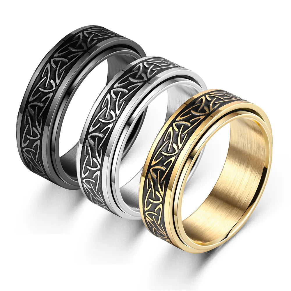 Vikings Celtic Knot Rune Rings For Men Rotating Stainless Steel Anti Stress Anxiety Relife Spinning Ring Anillo Antiestres