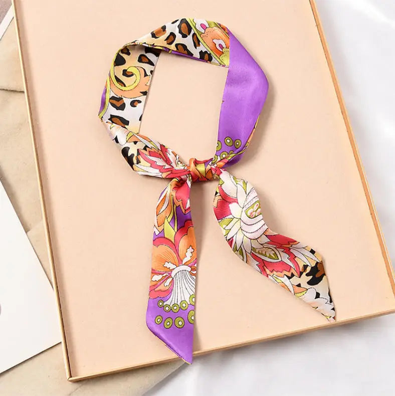 Skinny Silk Scarf Hair Strip Silk Ribbon Small Neck Scarves Bag Handle Ribbon Scarf Kerchief Ladies Ribbon Hair Band Small Scarf