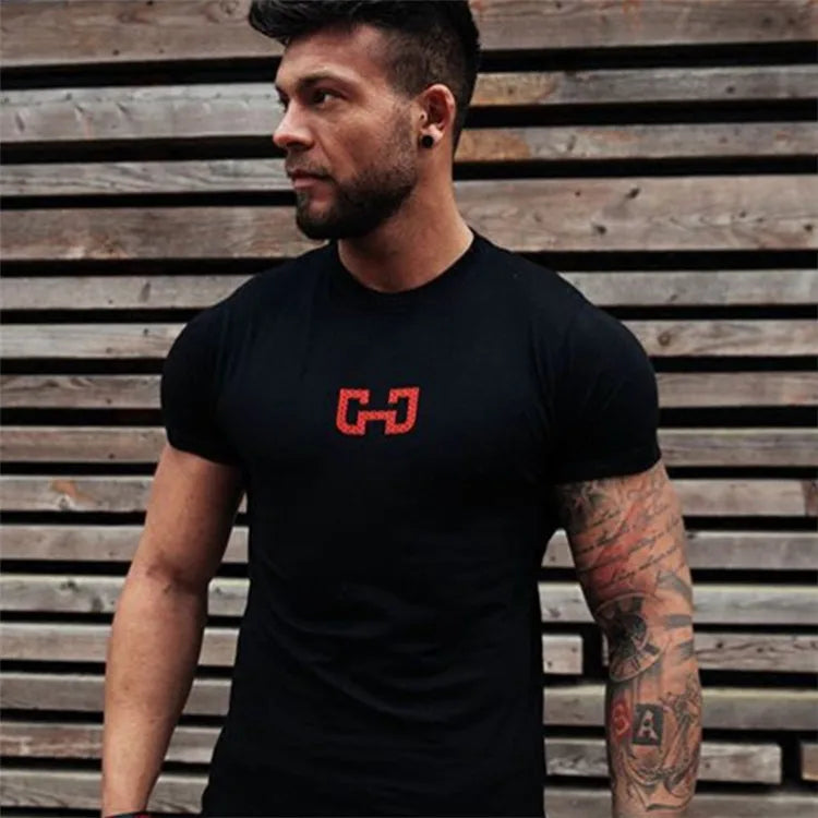 Men's Fashion T Shirt Men Tops Summer Fitness Bodybuilding Clothes Muscle Male Shirts Cotton Slim Fit Tees
