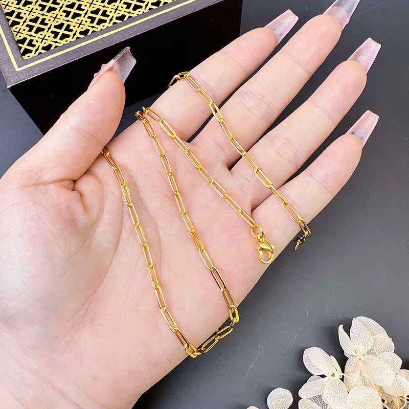 Luxury 24K 9999 Pure Gold real gold Women's Geometric Ring Necklace Light Luxury Chain