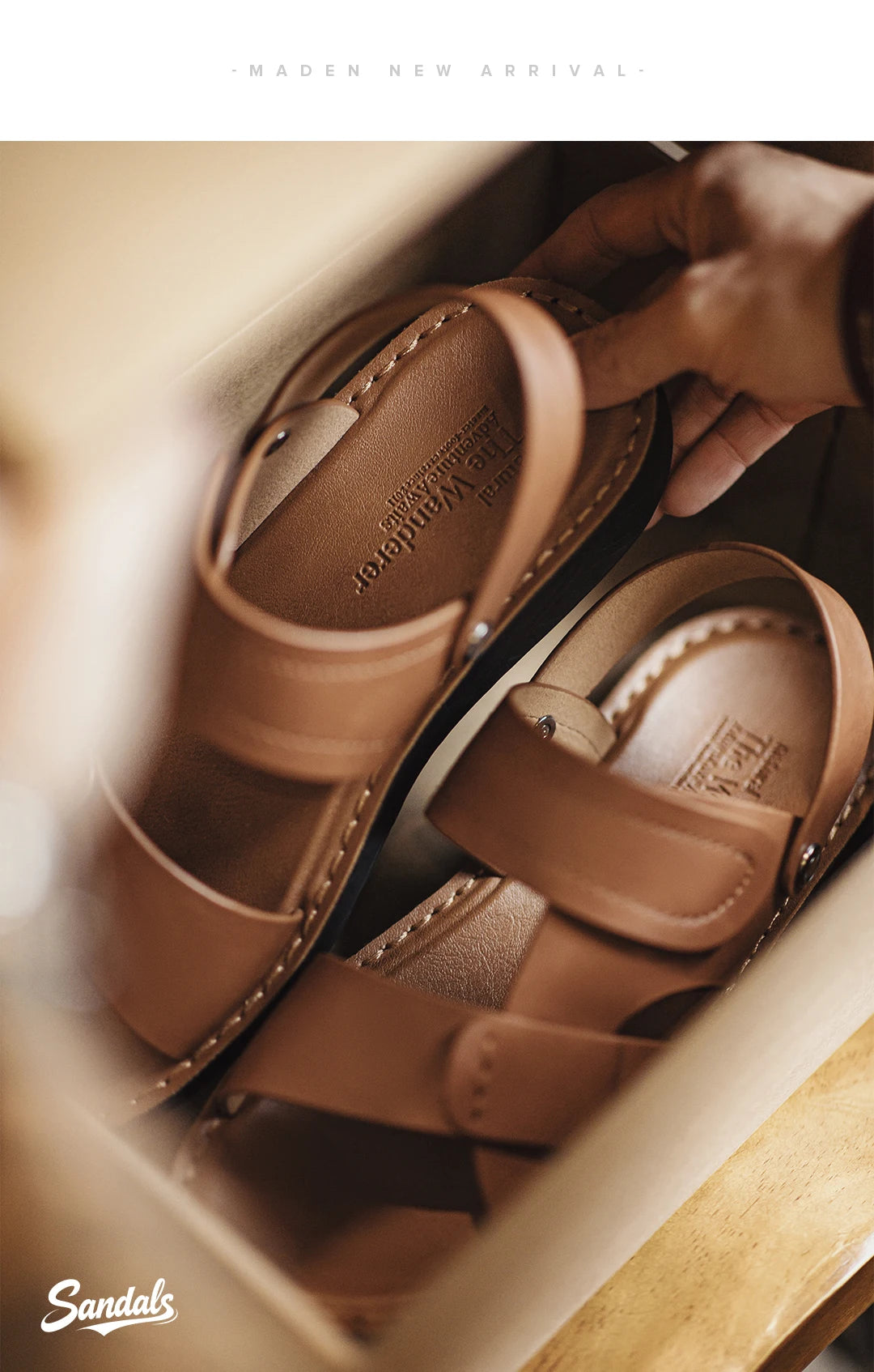 Maden Men's Summer Outdoor Sandals 2-in-1 Beach Slides Synthetic Leather Business Casual Driving Shoes Brown Adjustable Sandals