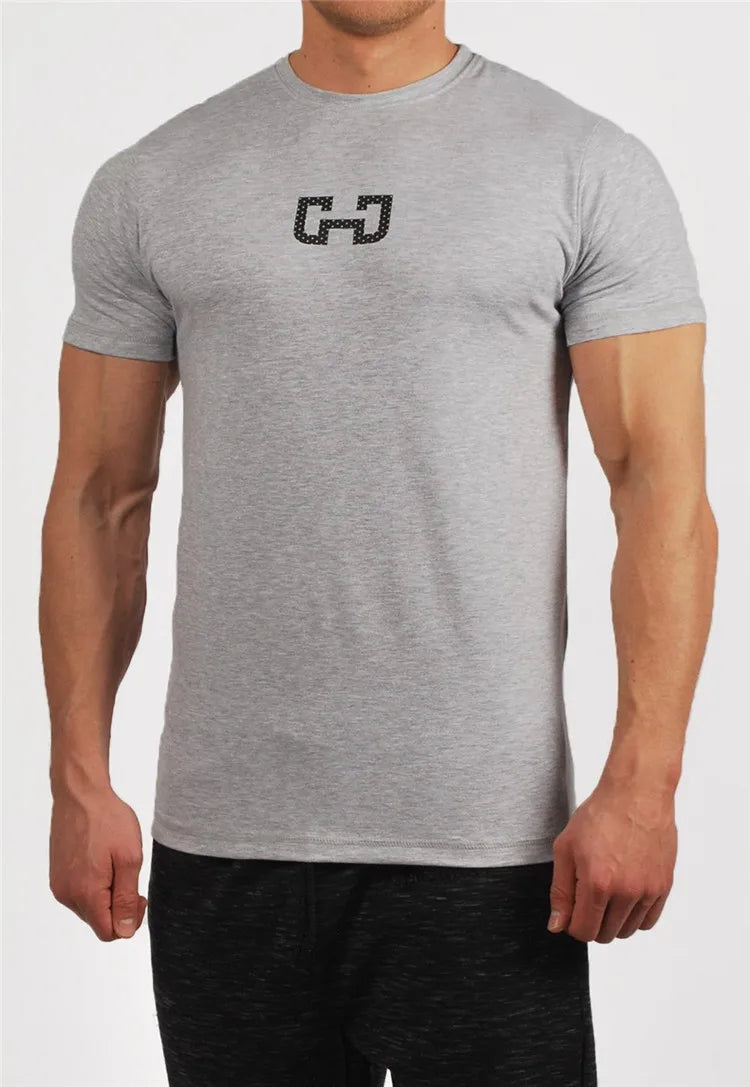Men's Fashion T Shirt Men Tops Summer Fitness Bodybuilding Clothes Muscle Male Shirts Cotton Slim Fit Tees