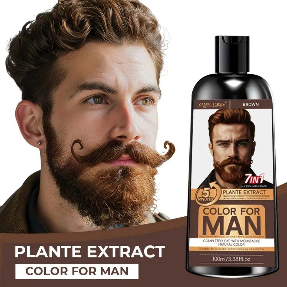 7-in-1 Men's Beard Dye Water, Mild Plant Pigment Men's Beard Natural Hair Color Dye, Portable Coloring,