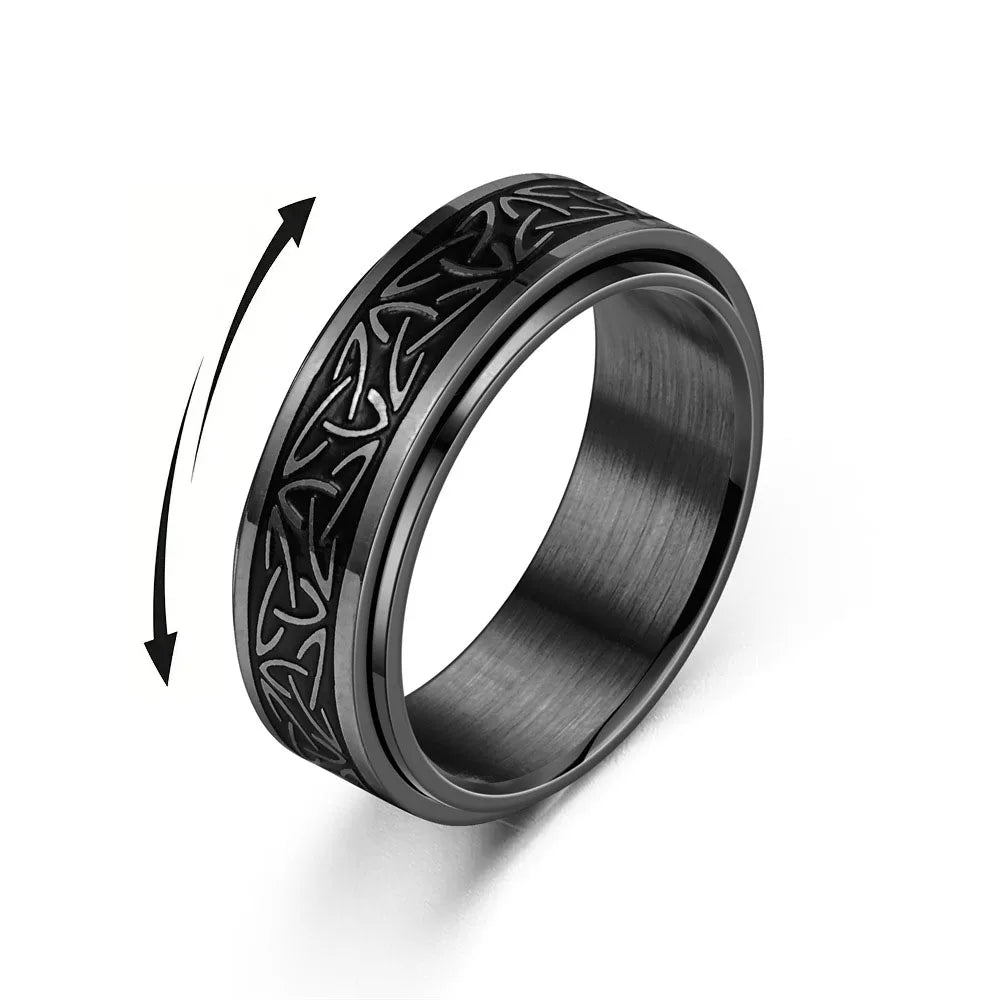 Vikings Celtic Knot Rune Rings For Men Rotating Stainless Steel Anti Stress Anxiety Relife Spinning Ring Anillo Antiestres