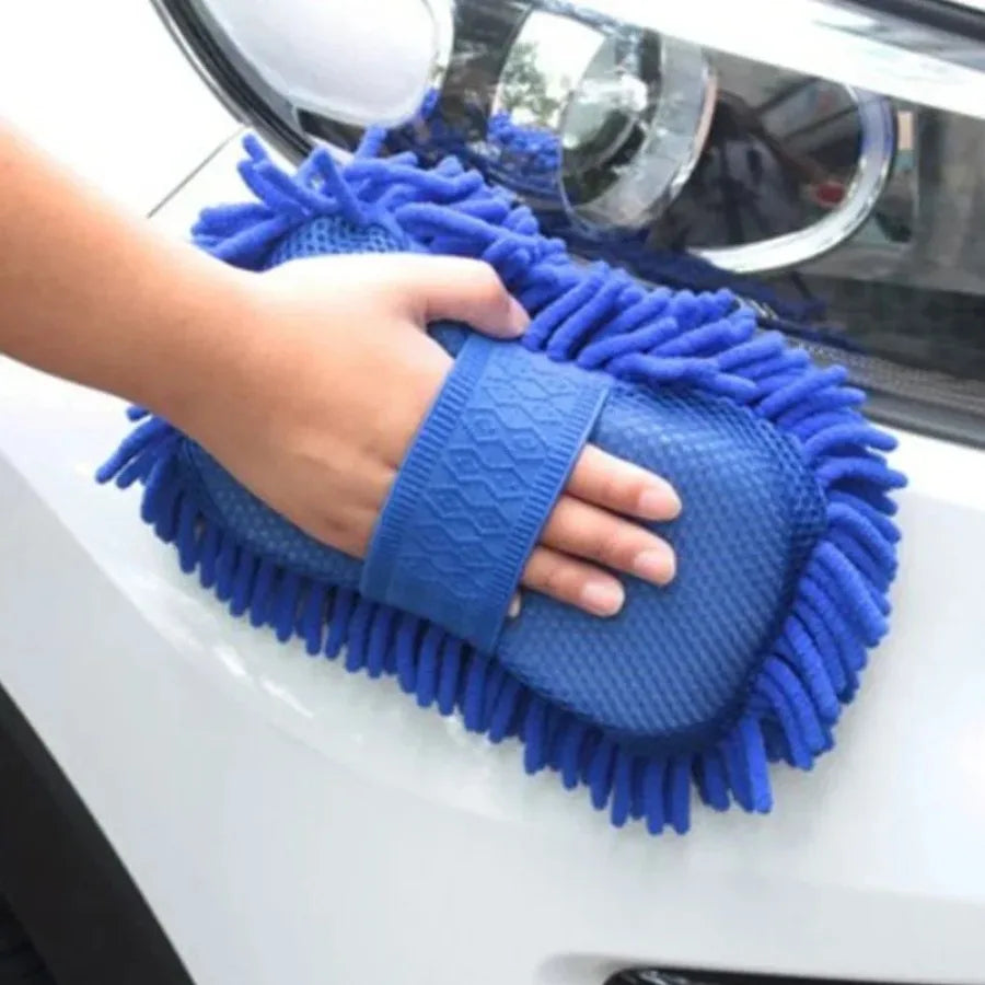 【Blue Microfiber Chenille Car Wash Sponge】1PC Auto Cleaning Pad | Absorbent Gloves | Styling Accessory