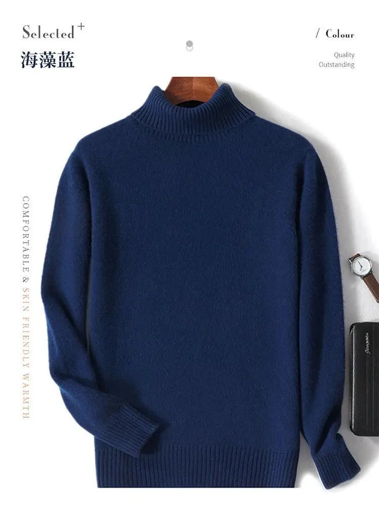High-neck Men's 100% Pure Cashmere Sweater Autumn Winter Thick and Loose Knitted High-end Base Layer Men's All-cashmere Sweater